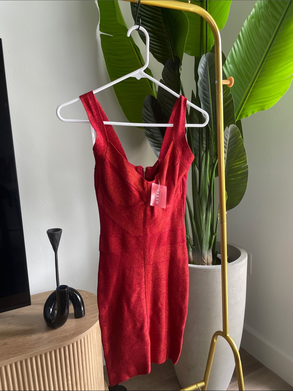 Guess Red Fitted Sleeveless Dress